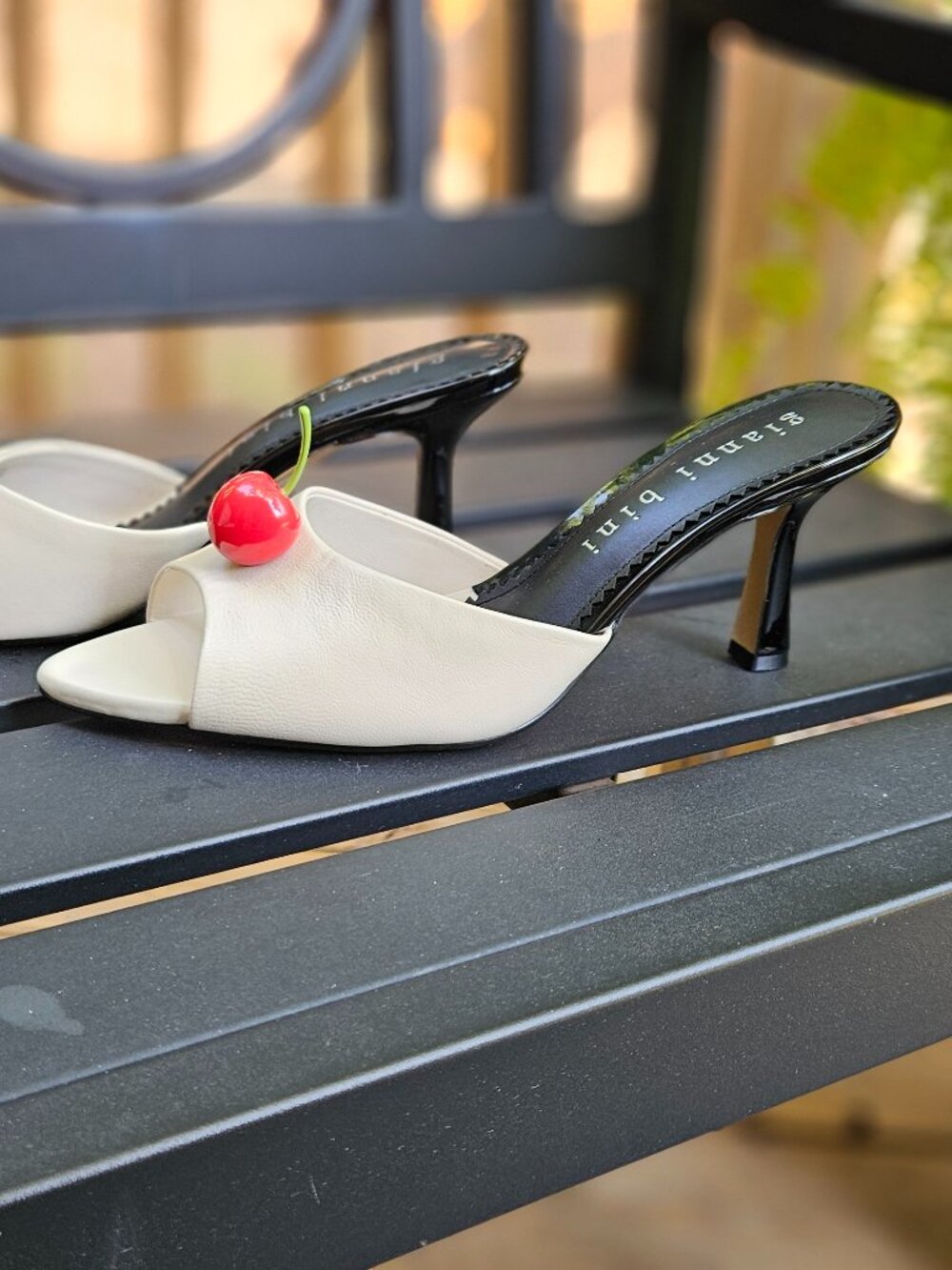Gianni Bini Bone Open-Toe Mules with Red Cherry Accent Sz 8.5M